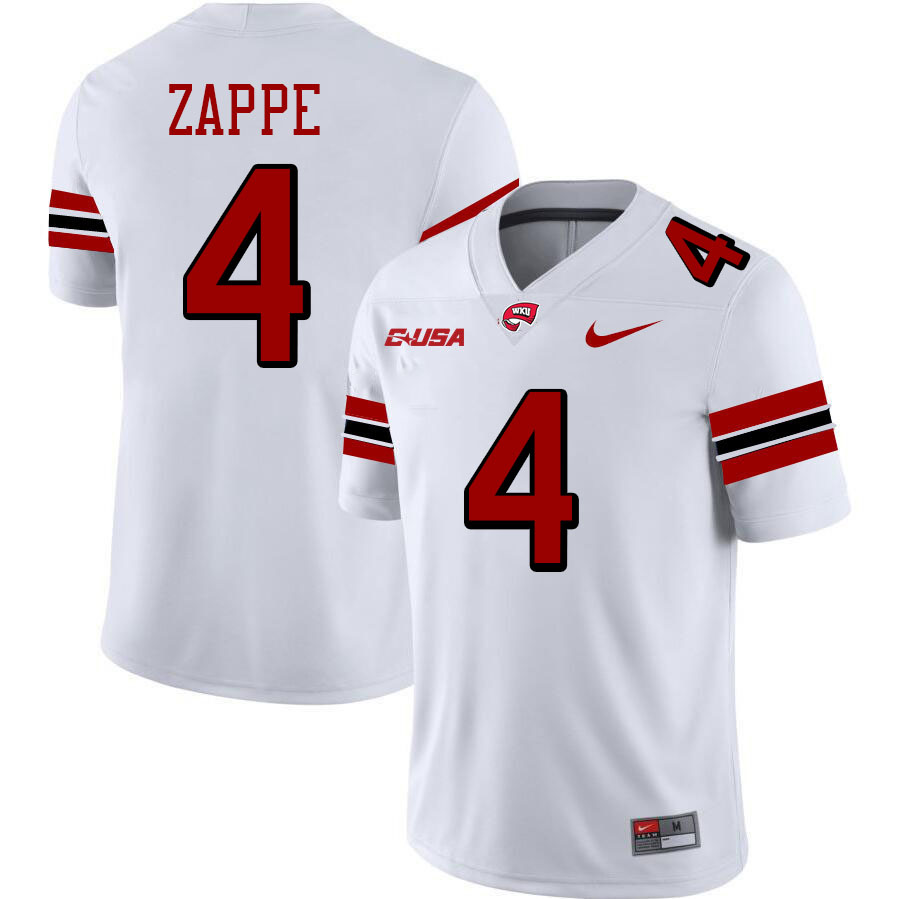 Bailey Zappe WKU Jersey,Western Kentucky Hilltoppers #4 Bailey Zappe Jersey Youth-White